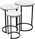 Lavish Home Nesting Tables - Set of 3 Round Side Tables for Living Room, Bedroom, or Home Office - Faux Marble End Table Set - Modern Living Room Furniture (White)