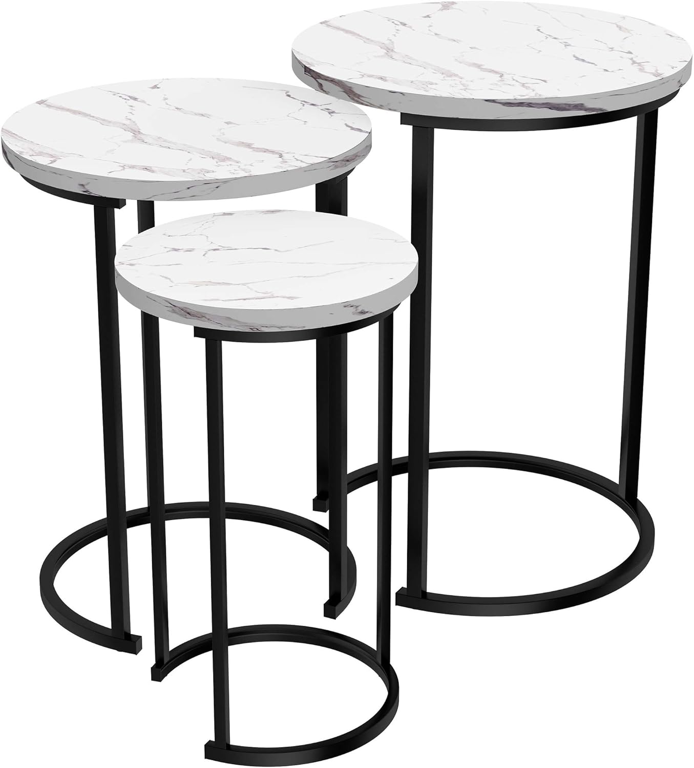 Lavish Home Nesting Tables - Set of 3 Round Side Tables for Living Room, Bedroom, or Home Office - Faux Marble End Table Set - Modern Living Room Furniture (White)