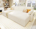 VanAcc Sleeper Sofa, Sofa Bed- 2 in 1 Pull Out Couch Bed with Storage Chaise for Living Room, White Sherpa Couch