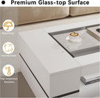47.2" Modern Stylish Coffee Table with Glass Table Top, Large Living Room Table Rectangular 2-Tier Center Tables with Storage, Wooden Tea Tables for Dining Reception Room, White