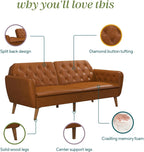 Novogratz Tallulah Memory Foam Futon, Convertible Couch, Camel Faux Leather