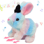 Hopearl Hopping Rabbit with Bell Interactive Electronic Pet Plush Bunny Toy with Sounds and Movements Animated Walking Wiggle Ears Twitch Nose Gift for Toddlers Birthday, Rainbow, 7''