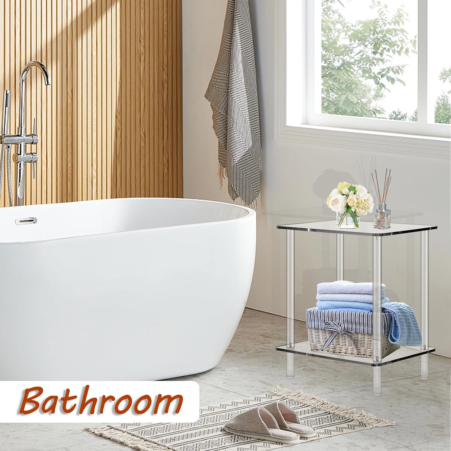 2-Tier Acrylic Small Side Table End Table Bedside Table Square Nightstand for Coffee Tea Drinking Living Room Saving Space Bedroom Bathroom Furniture 15.7'' L x 11.8'' W x 20'' H