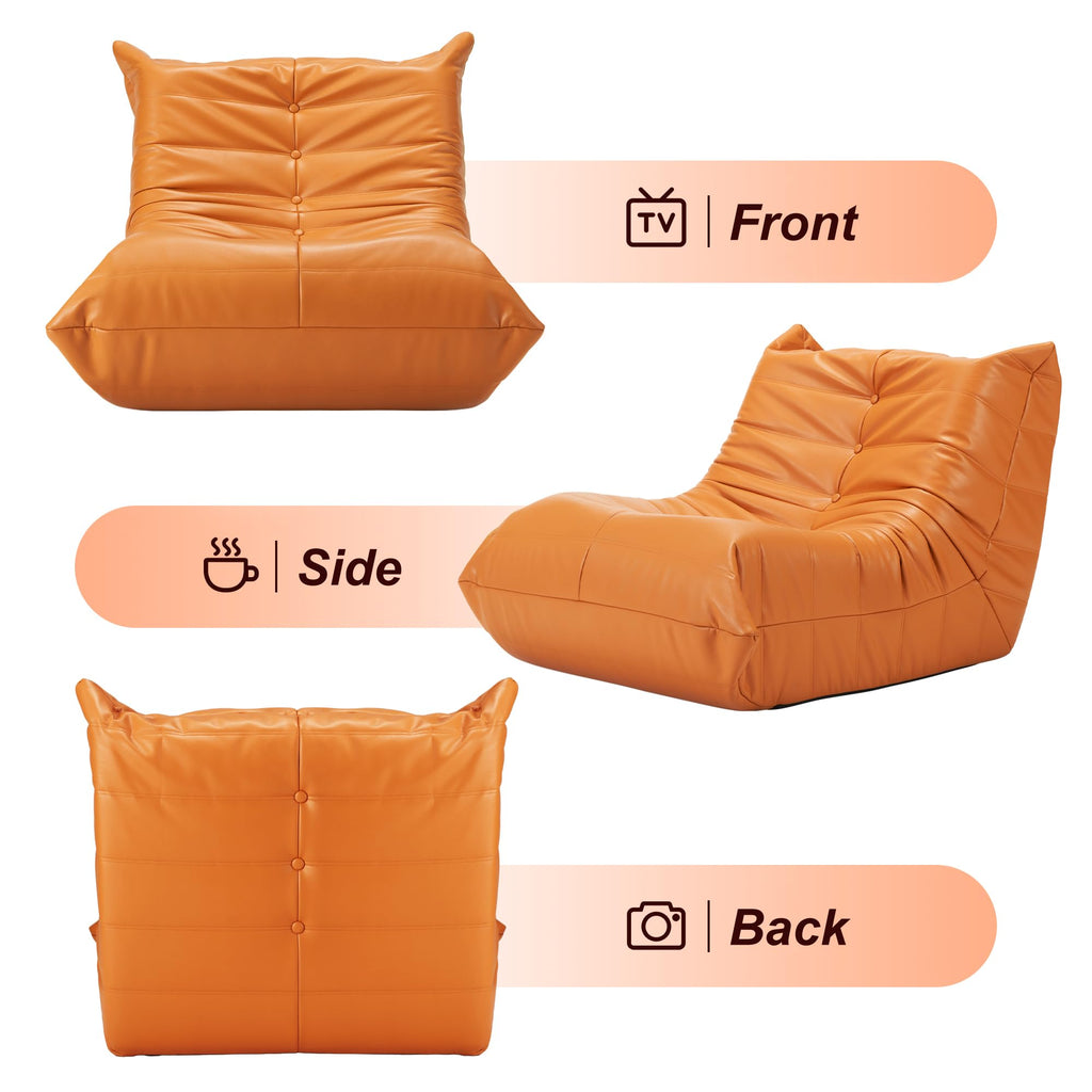 Hobestluk Bælgpose Stol Kæmpe Bælgpose Sofa Memory Foam Bælgpose Sofaer til Voksne, Læder Bælgpose Stole til Stue Soveværelse Kollegieværelse Kontor (Orange)