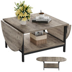 SAYGOER Black Coffee Table Modern Extended Coffee Tables with Storage for Living Room 2-Tier Unique Center Table with Two Folding Panel for Any Large or Small Space,Foldable, All Black