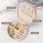 Petoskey Stone Jewelry Case Small Jewelry Box Gift for Women Leather Travel Jewelry Organizer Round Storage Purse with Zipper Display Storage Box for Rings Earrings Necklaces