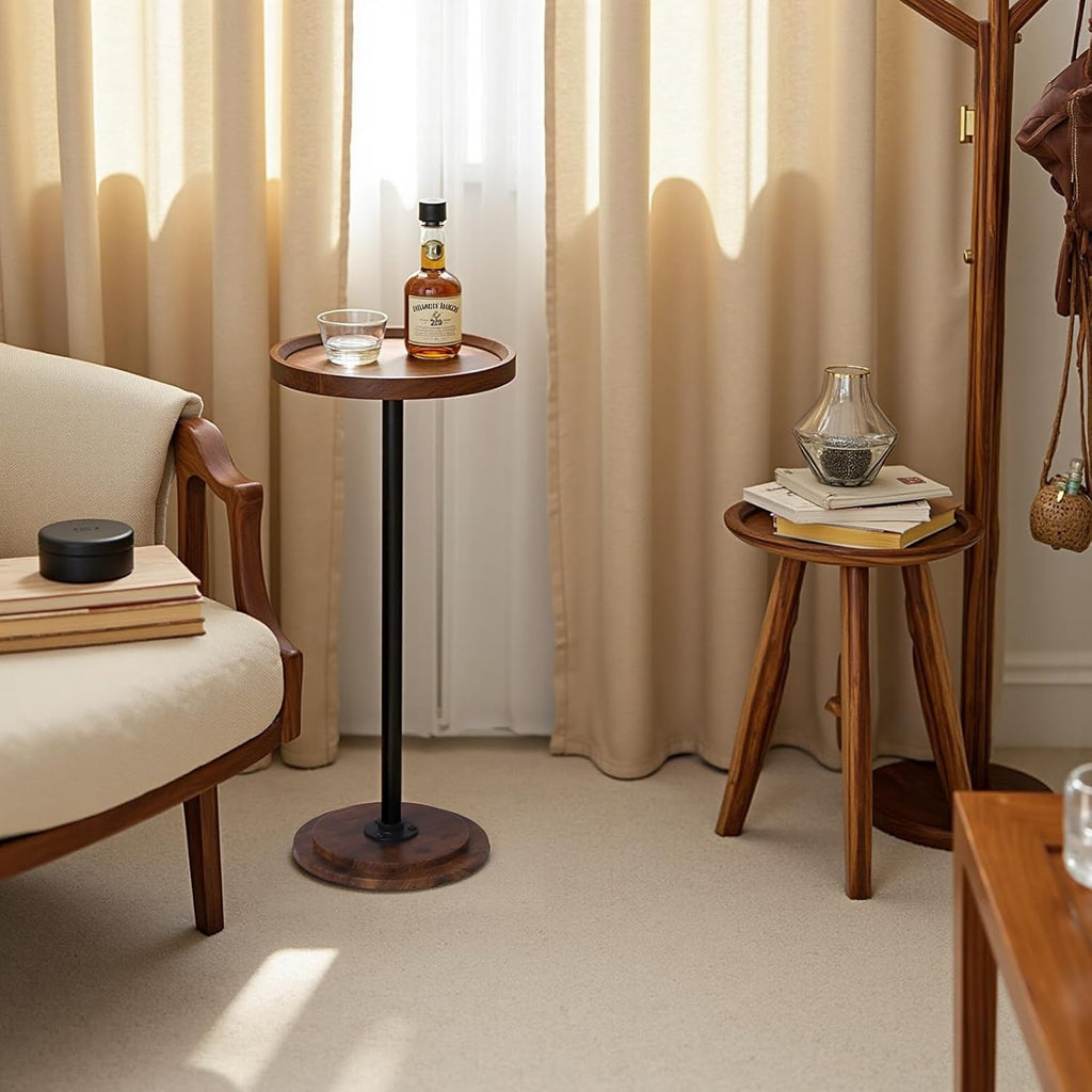 Home Dector Sofa Side Table, Small Drink Table for Small Spaces, Coffee End Table with Wood Leg for Living Room, Bedroom, Corners(Rustic Brown)