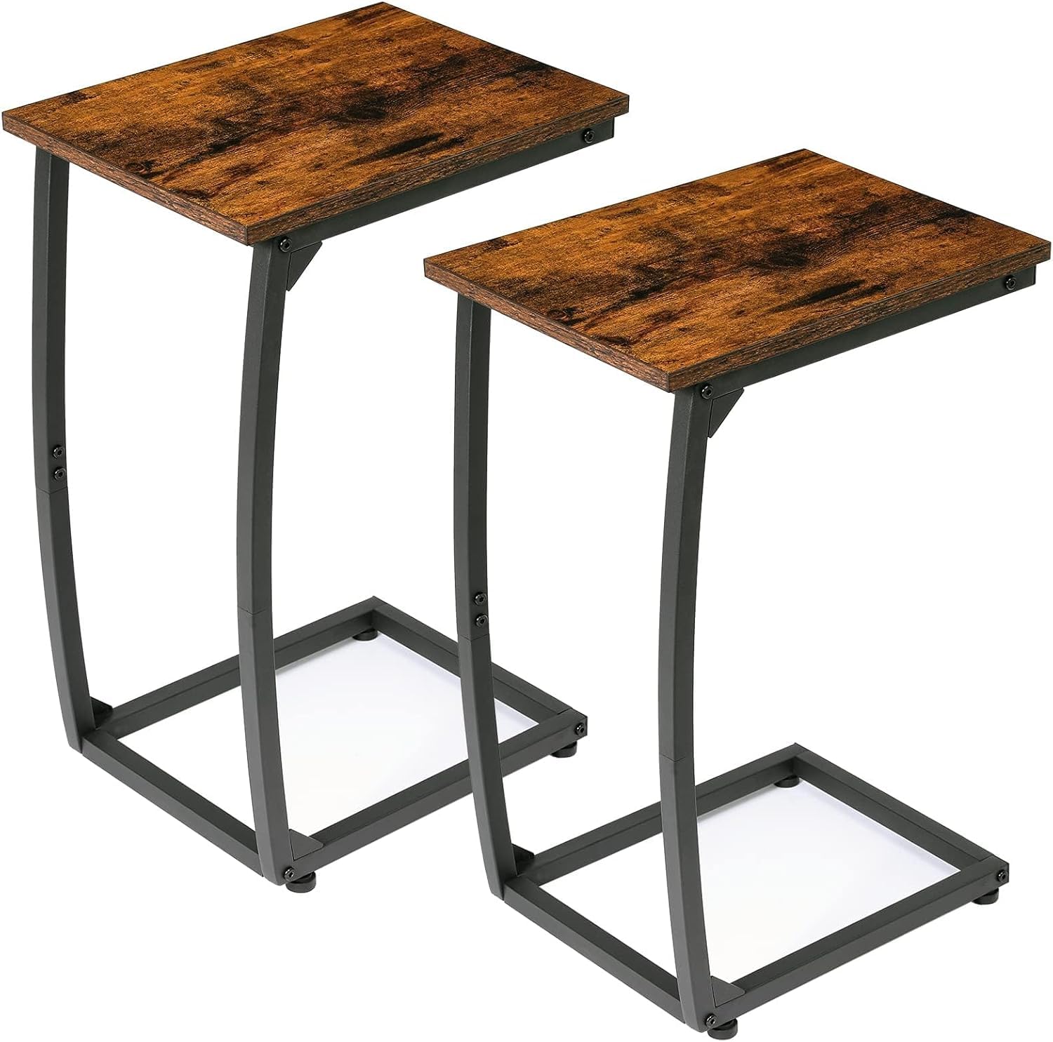 C-Shaped End-Table Set of 2 - Side Table for Couch,Curved Support Legs, Slide Under Couch Table for Sofa, TV Tray Table for Living Room Bedroom（Lvory）