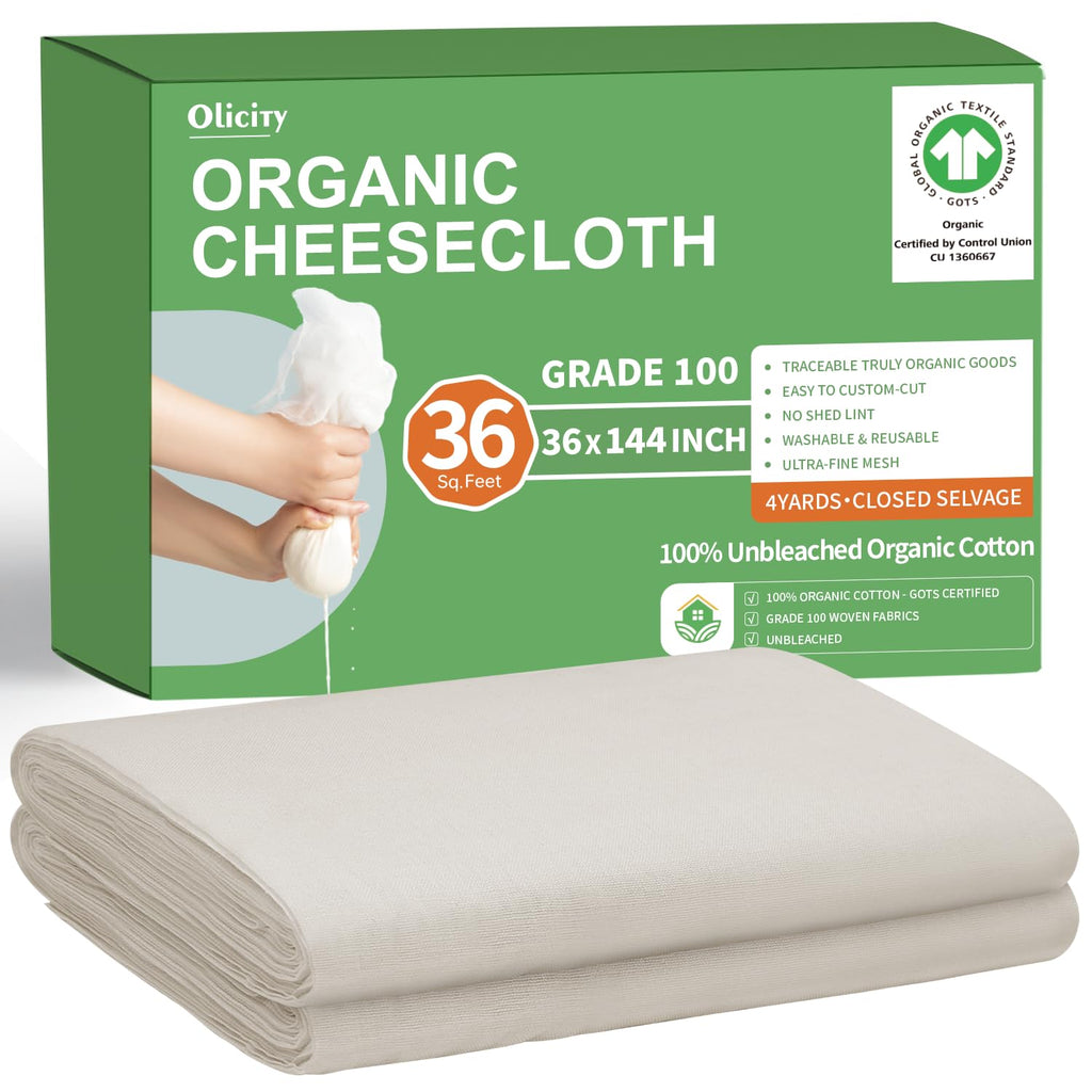 Olicity Cheese Cloths, Grade 90, 27 Sq Feet, Reusable Cheese Cloth with Closed Edges Unbleached Cotton Cheesecloth for Straining, Fine Mesh Fabric Muslin Cloth for Cooking, Rice,Sushi,Crafts - 3 Yards