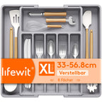 Lifewit Silverware Drawer Organizer, Expandable Utensil Tray for Kitchen, BPA Free Flatware and Cutlery Holder, Adjustable Plastic Storage for Spoons Forks Knives, 8.5-14 x 12", Black