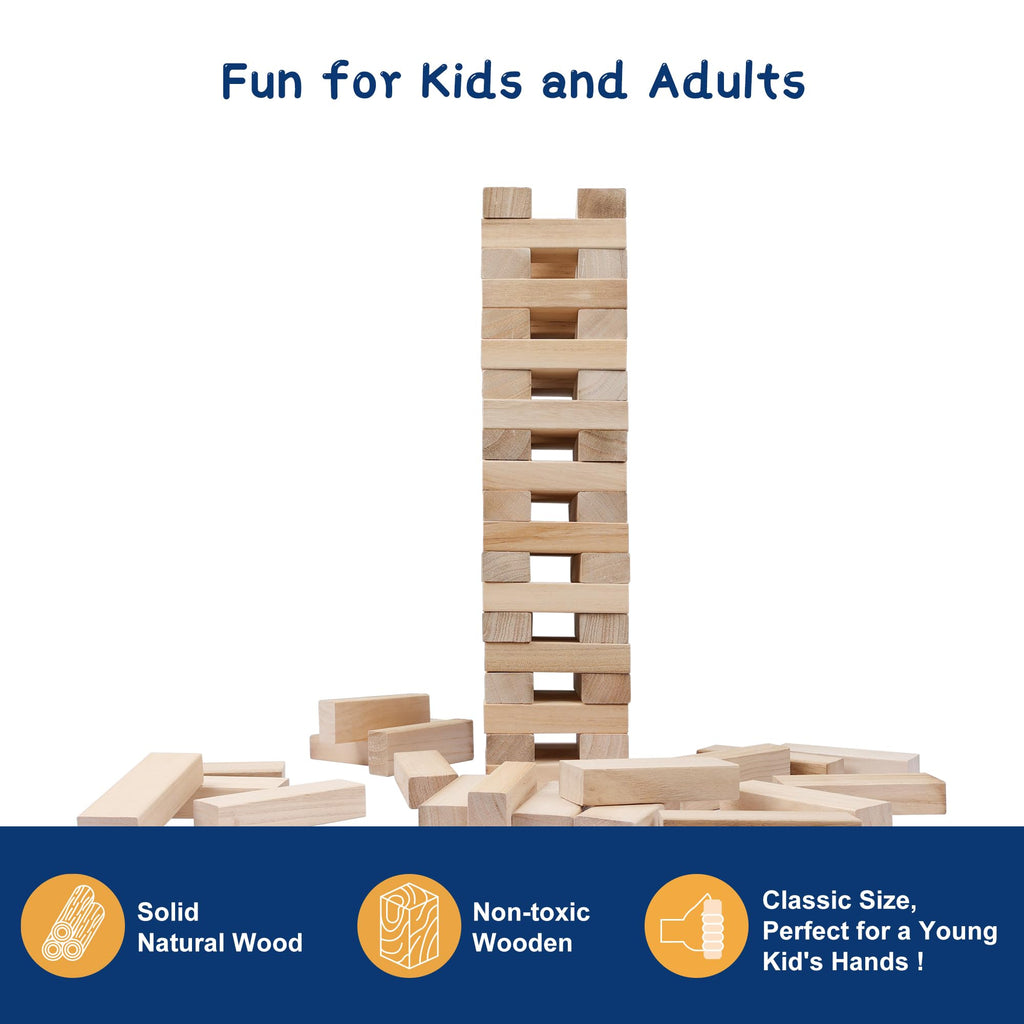 Offelec Tumbling Tower Blocks Games,Large Wooden Blocks Stacking Game for Kids Adults Family Classic Stacking Board Games for Indoor Outdoor Backyard Lawn Stack to Over 3.2Ft- 60pcs with Carrying Bag