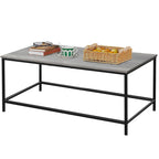 SENIG Small Brown Rectangle Wood and Metal Coffee Table with Storage Shelf for Small Living Rooms