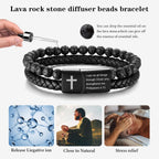 MEALGUET Men's Inspirational Bible Verse Bracelets Lava Rock Bead Bracelet Healing Balancing Braided Leather Wristband with Magnetic Clasp
