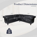 L Shaped Small Sectional Sofa, Chesterfield Leather Couch Tufted Accent Sofa with Scroll Arms and Nailhead for Living Room, Office