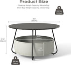 Manora Small Round Coffee Table for Living Room, Modern Center Table with Fabric Basket Storage, Cute Circle Table for Small Spaces, Metal Frame, Dark Brown and Black