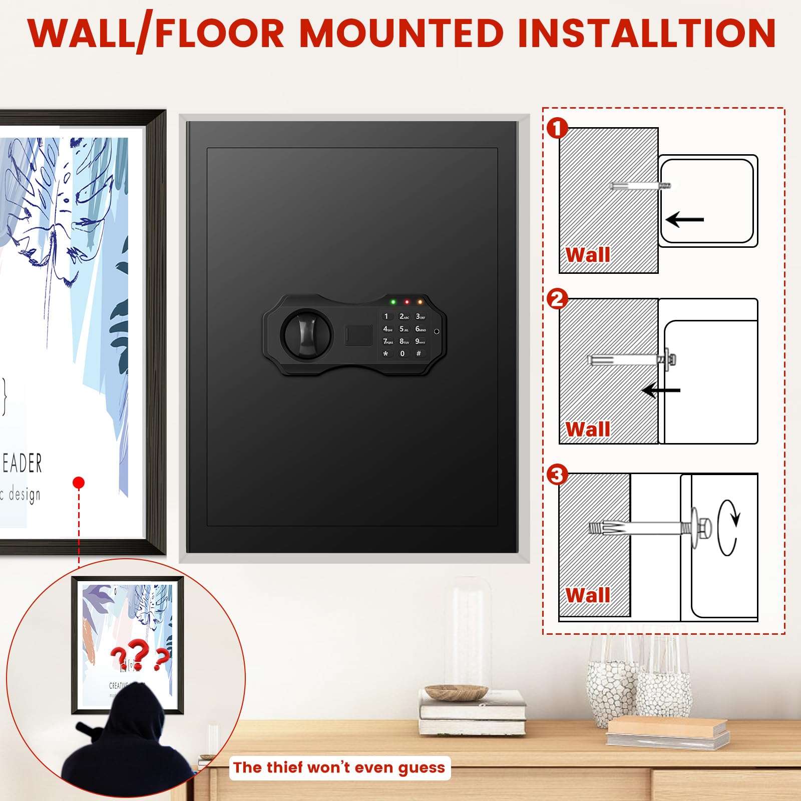 Coffre-fort domestique grand 3,0 pi³ avec sac ignifuge et étanche, coffres-forts numériques pour la maison avec serrure à clavier et clé, coffre-fort pour documents et argent, coffre de sécurité pour bureau, hôtel et usage personnel