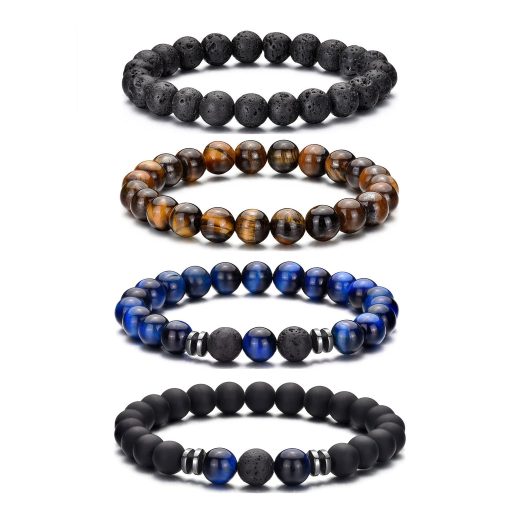 RANKEEF Tiger Eye Bracelet For Men 8MM Natural Stone Stretch Adjustable Black Crystal Beaded Bracelet for Men Women Gifts