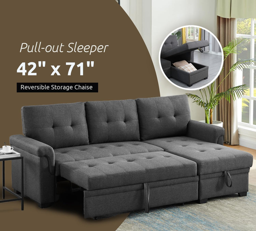 Lilola Home Lucca Sectional Sleeper Sofa - Versatile Sleeper Couch & Sofa Bed with Storage - Comfortable Couch with Storage, Small Sleeper Sofa counch