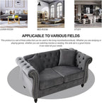 59" Chesterfield Loveseat Velvet Sofa for Living Room,2-Seater Sofa Tufted Couch with Two Pillows,Rolled Arms and Nailhead for Living Room, Bedroom, Office Grey