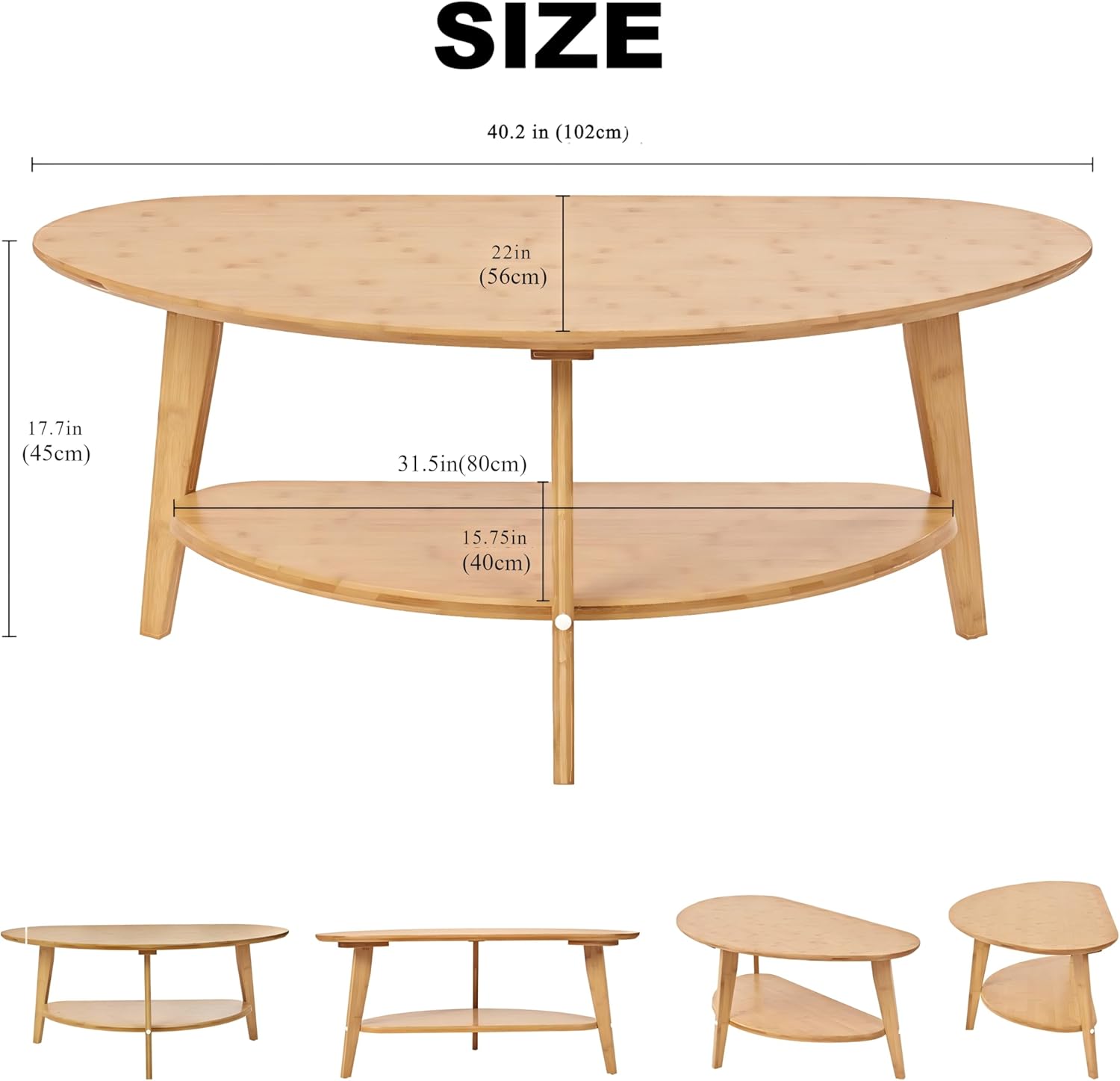 Mid Century Modern Coffee Table for Living Room, FSC Certifiled, 100% Solid Wood 2 Tier Oval Coffee Table, Wooden Center Table for Home Office, 40.2'' x 22'' Easy Assemble (Natural)