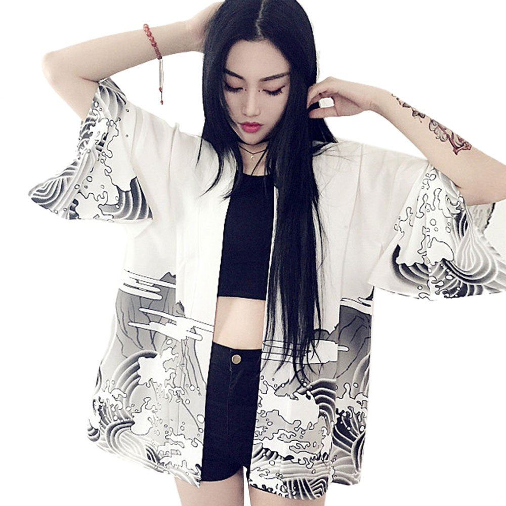 ZooBoo Women Japanese Kimono Cardigan - Harajuku Bathrobe Cardigan Sunscreen Clothes Pajamas Knitting Coat