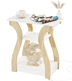 End Tables Living Room, White End Table with Charging Station,White Side Table, Nightstand for Bedroom, 3 Tier End Table with Storage Shelf for Living Room