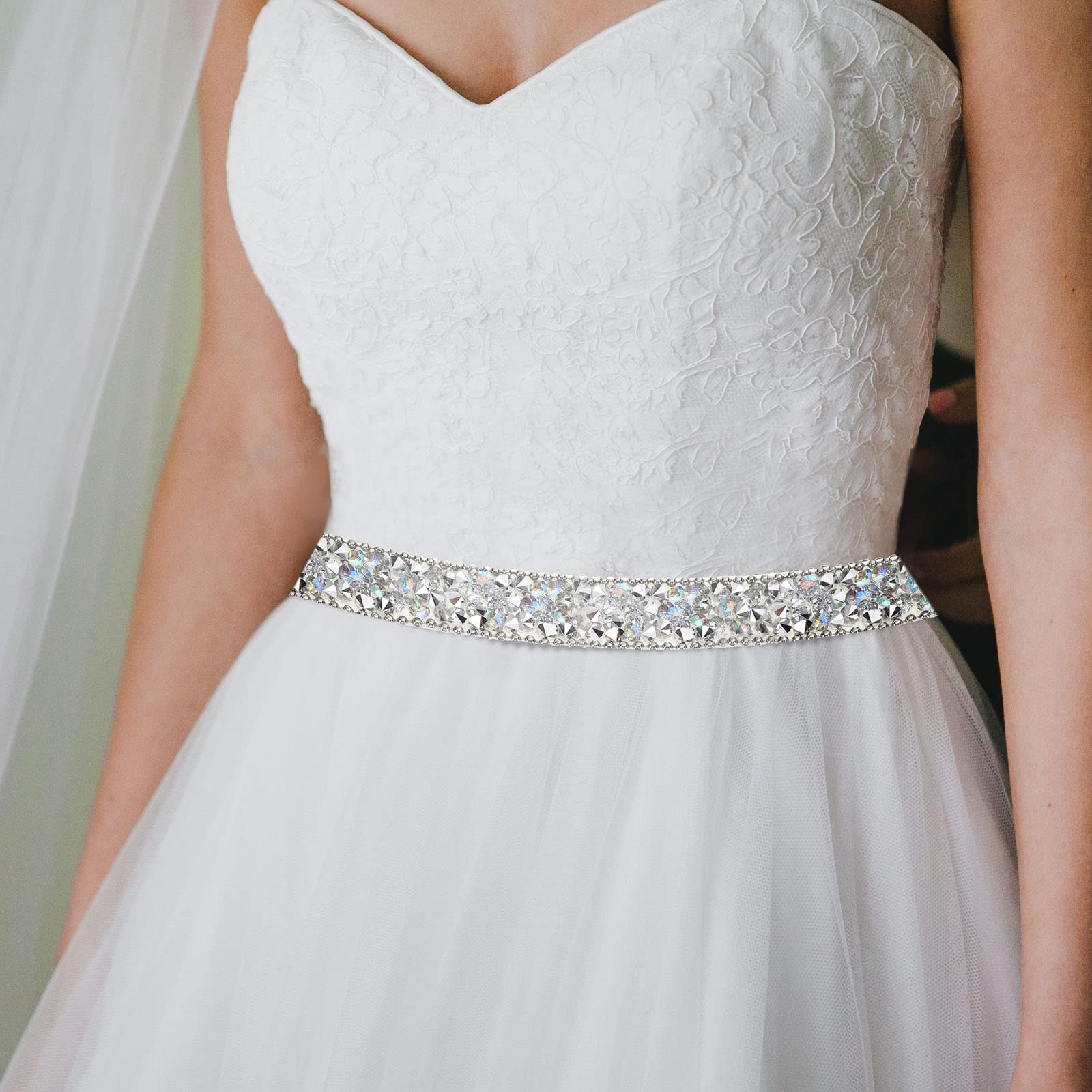 Hicarer 3 Yards Resin Rhinestone Ribbons Self Adhesive Diamond Crystal Ribbon Roll Glitter Resin Diamond Belt Bling Rhinestone for Wedding Shoes Clothing Decor(0.4 Inch,Silver AB Color)