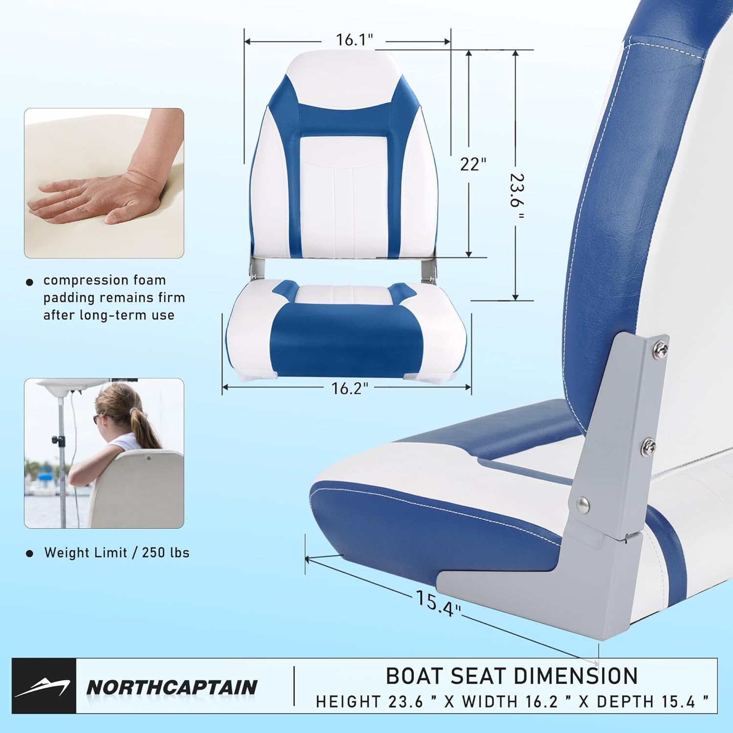 NORTHCAPTAIN S1 Deluxe A Pair of Marine High Back Folding Fishing Boat Seat,Stainless Steel Screws Included