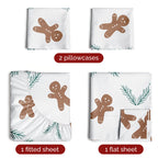 Komplet pościeli King Christmas Tree - Świąteczny wzór Xmas na lnie - Głębokie kieszenie - Dopasowany krój - 4 części - Bez zagnieceń - Wygodna i chłodząca świąteczna pościel zimowa - Łatwa w pielęgnacji - Przyjazna dzieciom