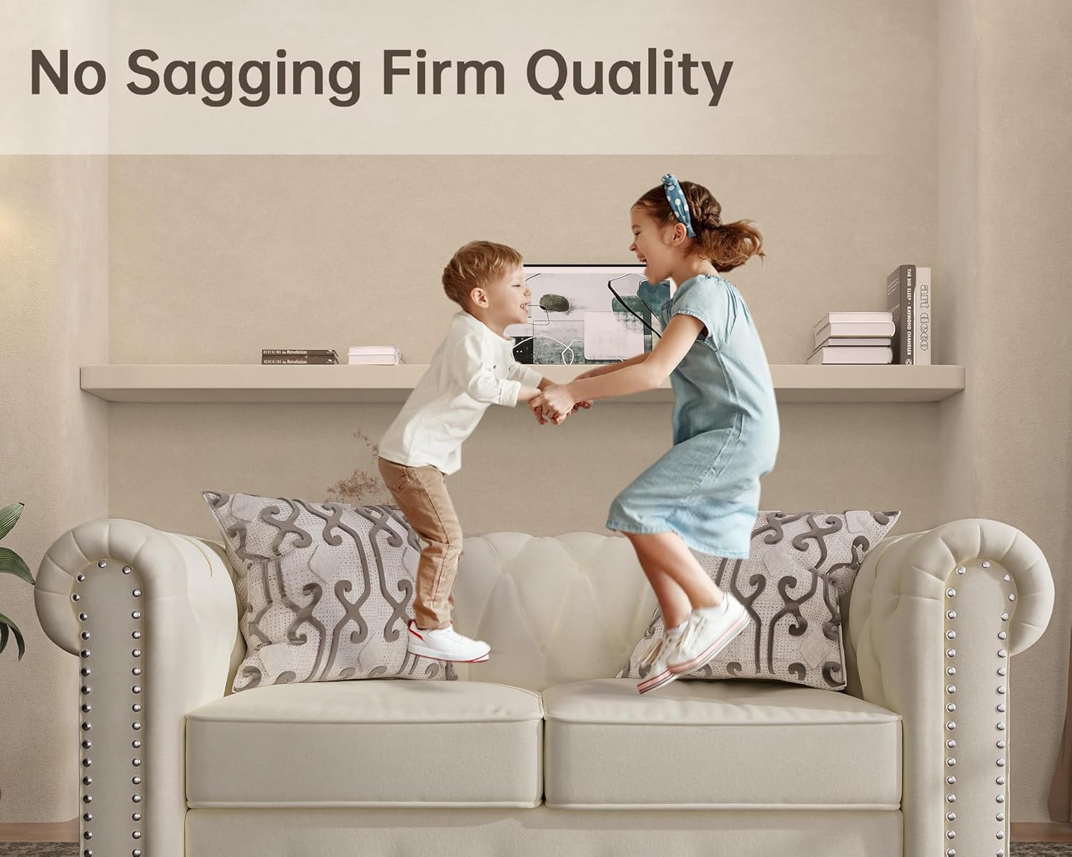 Morden Fort Classic Chesterfield Sofa Set 82'', Tufted Sofa Couch Set with Solid Wood Legs Thick Cushion, Pet-Friendly 3-Seater Sofas Couches for Living Room Bedroom Apartment - Velvet Beige