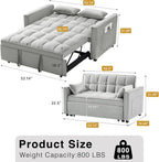3 in 1 Convertible Sleeper Sofa Bed, Futon Couches for Living Room with Side Pocket | Adjustable Backrest | Velvet Fabric | Pull Out Couch | Small Loveseat | Sectional Sofa Bed(Grey)