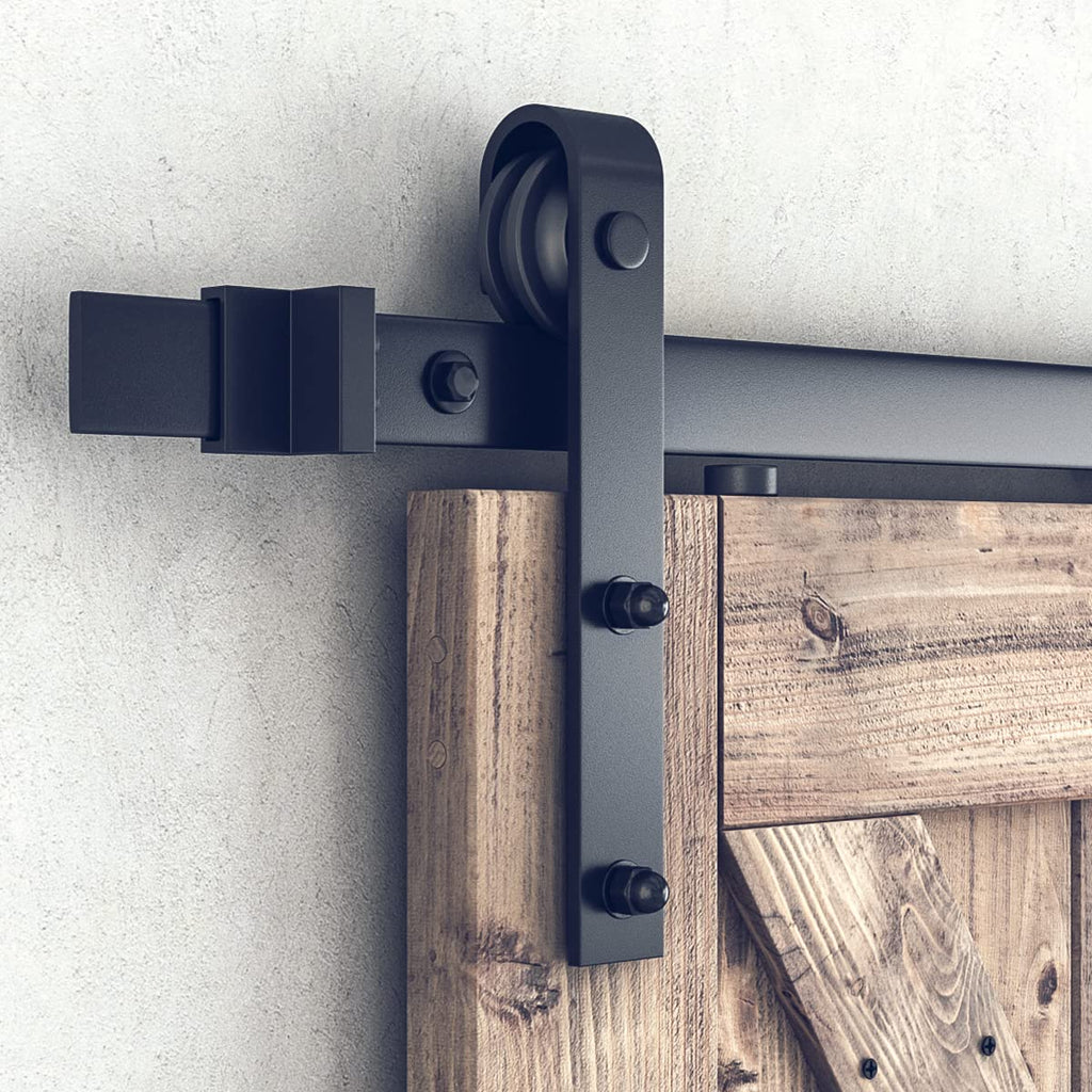 SMARTSTANDARD 6.8FT Sliding Barn Door Hardware Kit (Include 6.8ft Track Kit & Pull Handle Set & Floor Guide), Smoothly and Quietly, Easy to Install, Fit 36"-40" Wide Door Panel (J Shape) - Grand Goldman