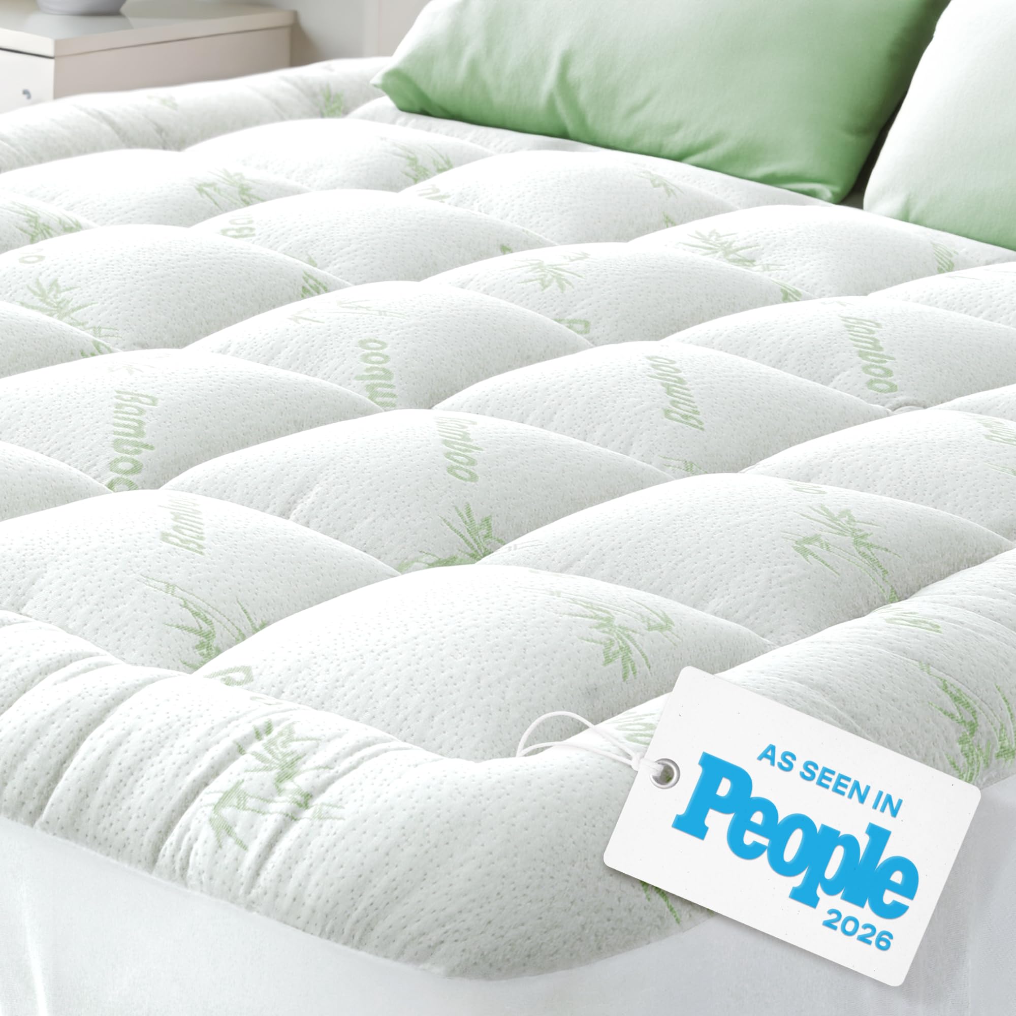 Niagara Sleep Solution Ultra Soft Queen Size Mattress Topper - Viscose Made from Bamboo Pillow Top Mattress Pad for Back Pain Relief - Naturally Cooling for Hot Sleepers, Green