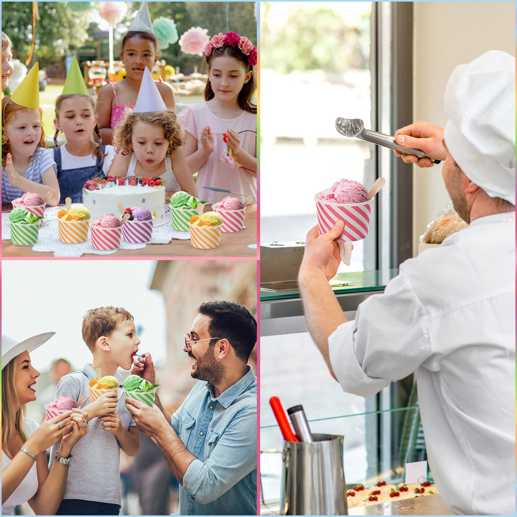 500 Pcs Paper Ice Cream Cups, 8 oz Disposable Dessert Sundae Bowls Frozen Yogurt Twill Snack Soup Hot Cold Food Paper Cups for New Year, Birthday, Wedding, Baby Shower, Party Supplies, Multicolor