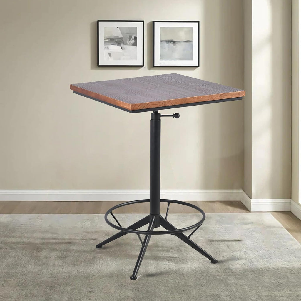 Diwhy Industrial Design Bar Table Height Adjustable 30.3-35.4in Kitchen Dining Coffee Bistro Pub Square Table Top Table Black