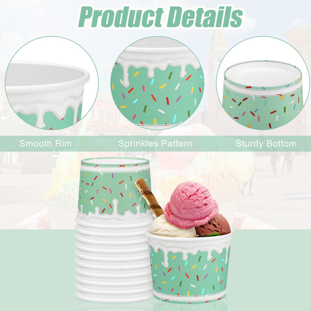 Aodaer 300 Pack Ice Cream Cups 8oz Sprinkles Paper Ice Cream Bowls 6 Color Disposable Snack Bowls Party Supplies Treat Cups for Sundae, Frozen Yogurt, Dessert