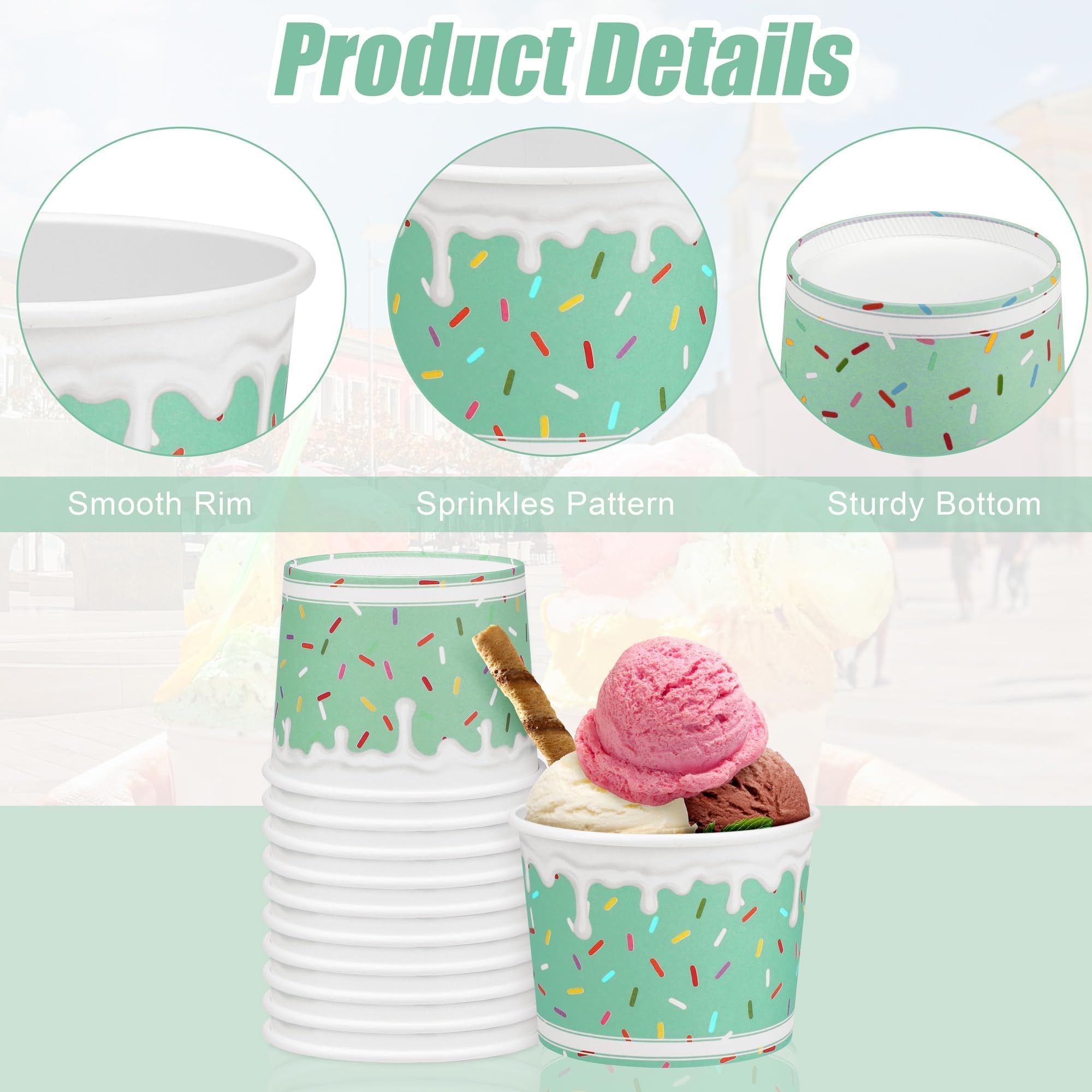 Aodaer 300 Pack Ice Cream Cups 8oz Sprinkles Paper Ice Cream Bowls 6 Color Disposable Snack Bowls Party Supplies Treat Cups for Sundae, Frozen Yogurt, Dessert