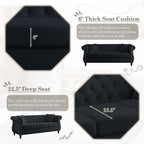 Chesterfield Sofa Couch,80" Button Tufted Velvet Sofa with Rolled Arms&Nailhead Trim,Comfy 3 Seater Sofa,Oversize Mid Century Modern Couch for Living Room,Bedroom,Apartment,Office(Black)