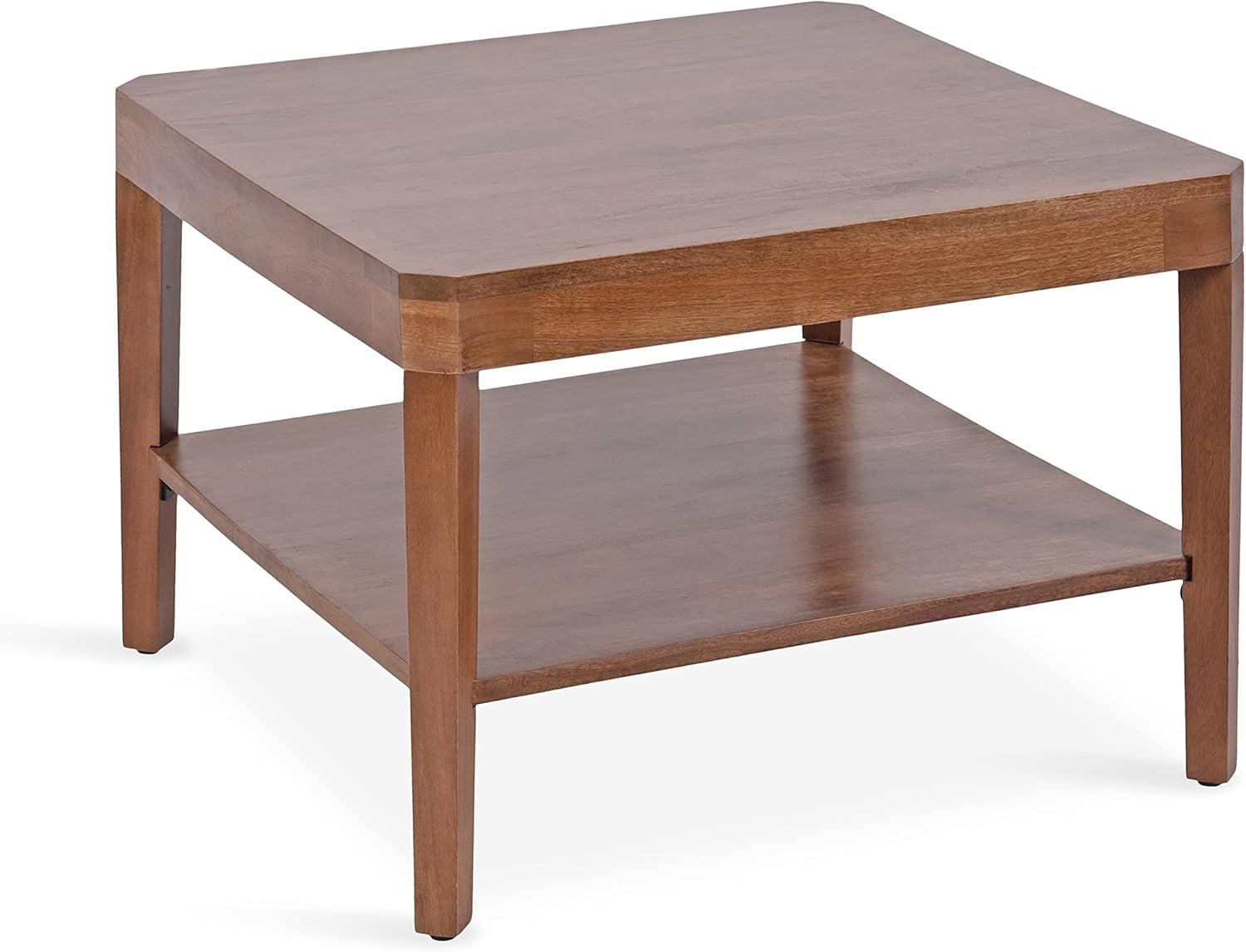 Kate and Laurel Talcott Modern Tiered Square Coffee Table; 26 x 26 x 18; Walnut Brown; Transitional Two-Tier Rectangular Living Room Table with Storage and Mango Wood Construction