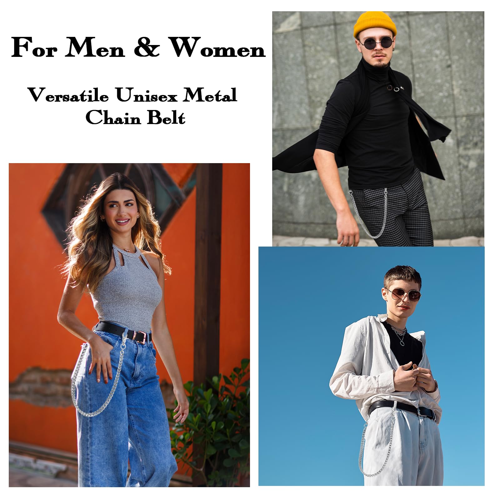 WY LIGHTING LEVEL Waist Chain Heavy Duty Metal Keychain Punk Wallet Chains Hip Hop Keyholder Round Clasp Goth Keyring for Pants(Silver)