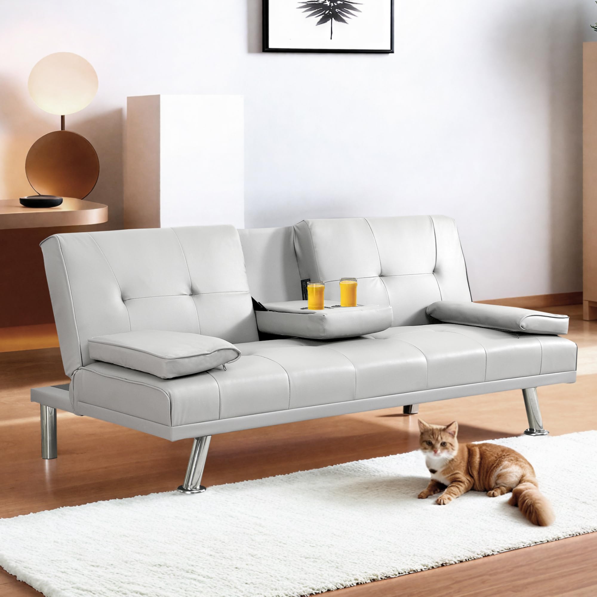 FLEXISPOT XCT3 Futon Sofa Bed with USB & Type-C Charging Port, Convertible Sleeper Couch with Adjustable Backrest, Folding Loveseat for Small Space, Living Room, Guest Room, Apartment (Velvet, Black)