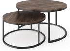 Nathan James Stella Round Modern Nesting Coffee Set of 2, Stacking Living Room Accent Tables with an Industrial Wood Finish and Powder Coated Metal Frame, Warm Nutmeg/Matte Black