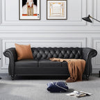 AVZEAR Chesterfield Loveseat Sofa, Upholstered Sofa Modern 2 Seater Couch Sofa Set Style Button Tufted, Mid-Century PU Chesterfield Sofa for Living Room Apartment, PU Black