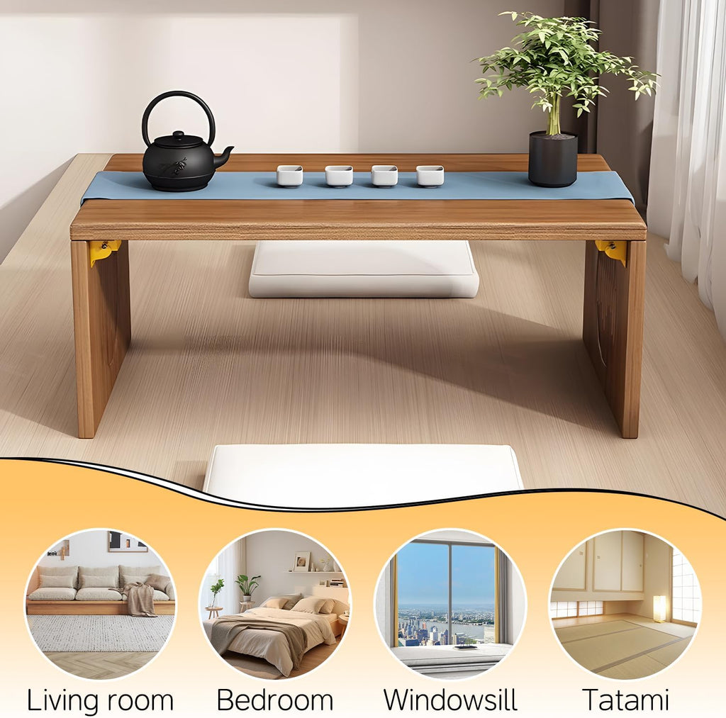 Folding Floor Coffee Table, Japanes Bamboo Foldable Tables, Portable Living Room Low Dsk, Versatile Tatami Meditation Tea Table for Dining Room, Wooden Table Desk for Home, Office (100X37CM)