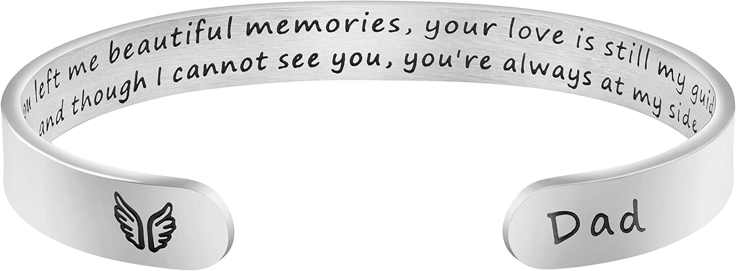 JoycuFF Memorial Gifts for Loss of Mom Dad in Memory of Jewelry Sympathy Bracelet Bereavement Cuff Secret Message Engraved Grief Gifts for Women