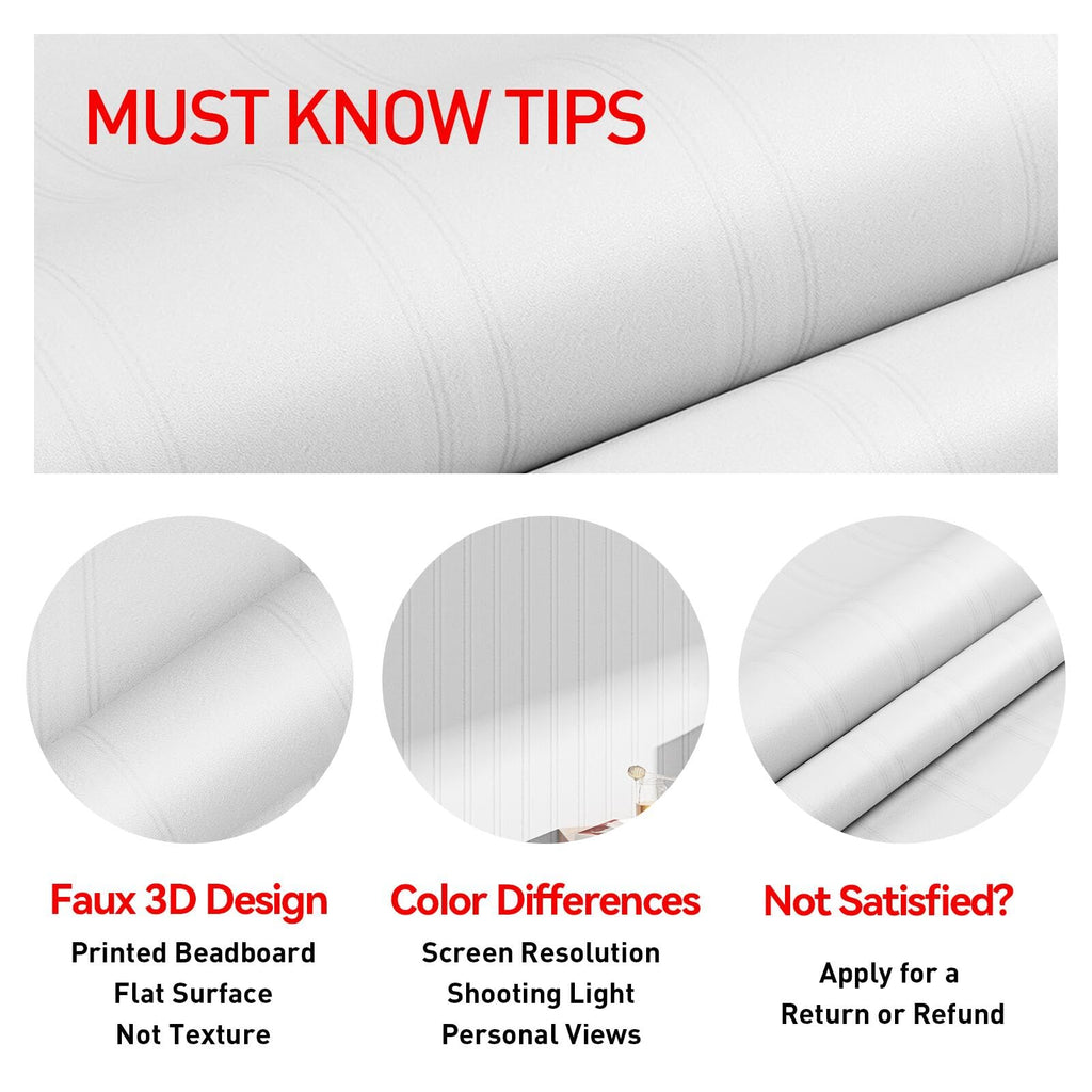 ReWallpaper 17.5in x 23ft Removable Vinyl Faux Beadboard Peel and Stick Prepaste Wallpaper Liner Self Adhesive Contact Paper Faux Wainscoting Panels Peel and Stick Wallpaper for Bathroom Kitchen Walls