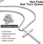 Romass 2 Pcs Cross Necklace for Men,Stainless Steel Pendant Silver Black Crosses Chain Jewelry Gifts Box 16-30 inches