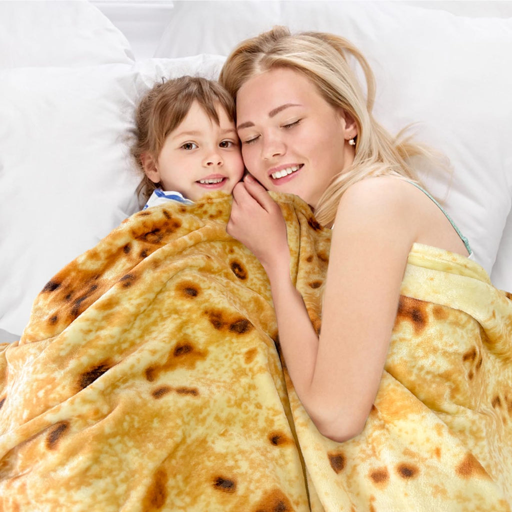 Bnuitland Burritos Tortilla Blanket, 300GSM Double Sided Giant Funny Gift Throw with Pouch, Realistic Novelty Super Soft Sofa Yellow Taco Food Blanket for Kids/Pets and Adults