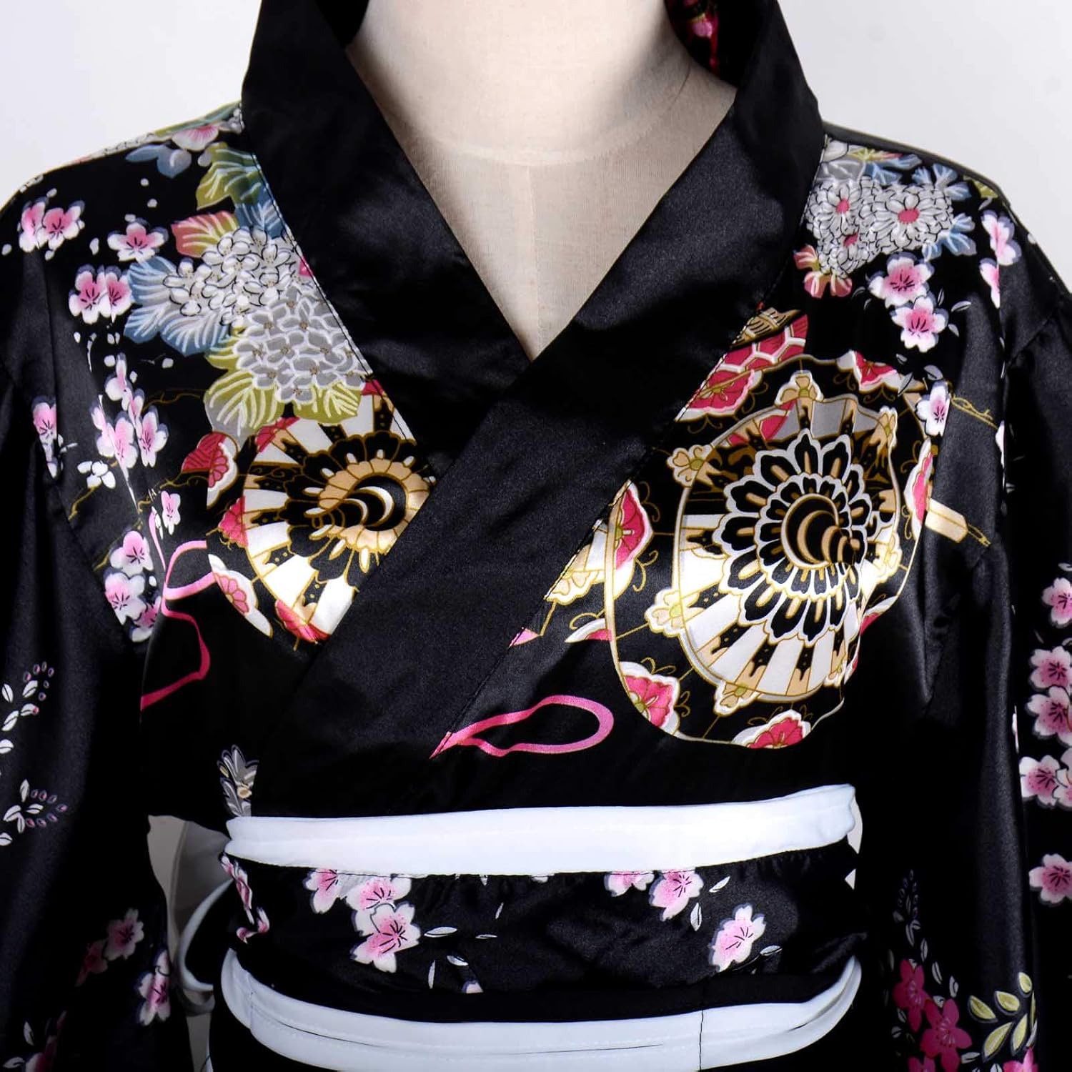 Kimono Costume Adult Japanese Geisha Floral Patten Gown Blossom Bathrobe Sleepwear With Obi Belt