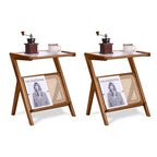 Tiita Rattan Side Table, Mid Century Nightstand, Bamboo Accent Bedside Tables, Glass Coffee Tables, Boho Wooden End Table with Storage for Small Space, Living Room and Bedroom